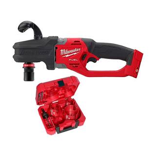 MW M18 FUEL 18V Li-Ion Brushless Cordless Hole Hawg 716 in. Right Angle Drill WQuick-Lok with Carbide Hole Saw Kit(7pc) 2808-20-49-56-9280