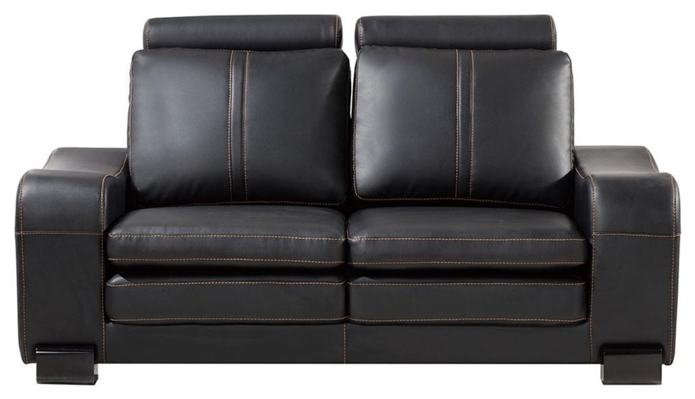 Faux Leather Upholstered Wooden Loveseat And Ottoman Set  Black   Contemporary   Loveseats   by VirVentures  Houzz