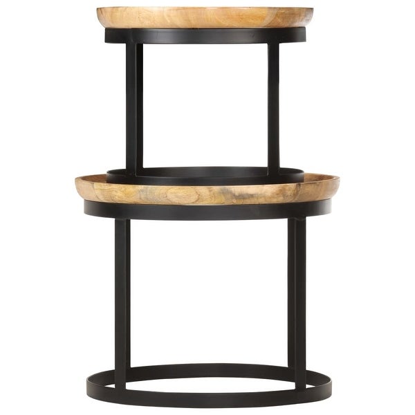 vidaXL Round Side Tables 2 pcs Solid Mango Wood and Steel - 20.9