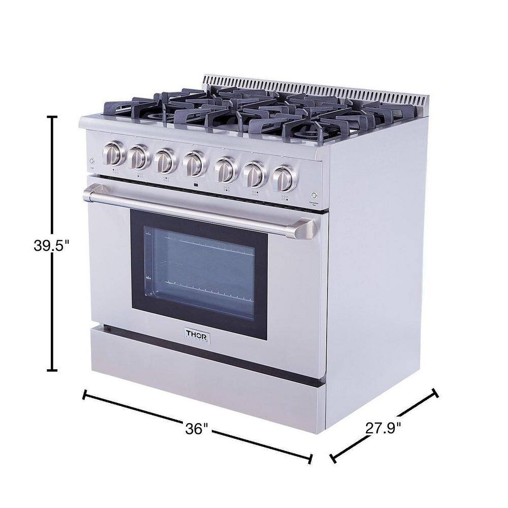 Thor Kitchen 36 in. 5.2 cu. ft. Oven Gas Range in Stainless Steel HRG3618U