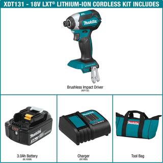 Makita 18V LXT Lithium-Ion Brushless Cordless Impact Driver Kit with (1) Battery 3.0Ah XDT131