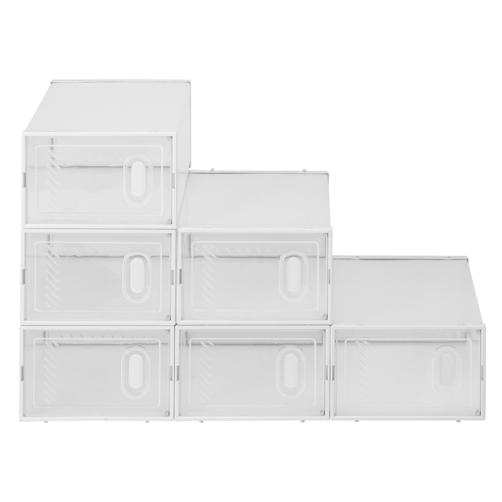 Ktaxon 6 PCS DIY Multipurpose Shoe Storage Boxes and Bins Container Toy Boxes Organizer White with Clear Lid for Closet Entryway Kitchen Home, Foldable Stackable, Soft Plastic