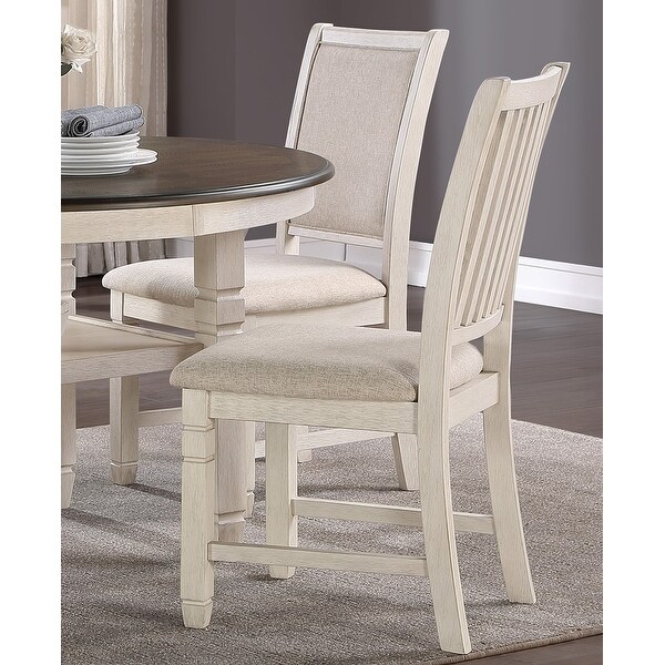 Wooden Side Chairs 2pcs Set Beige Color Textured Fabric Upholstered Dining Chairs