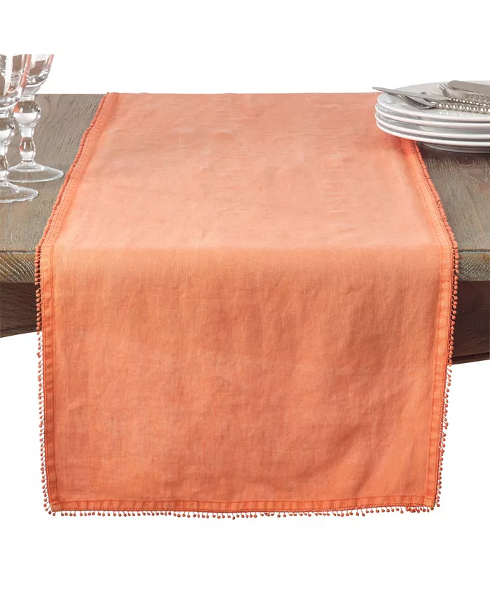 Saro Lifestyle Pom Pom Design Linen Dining Room Table Runner