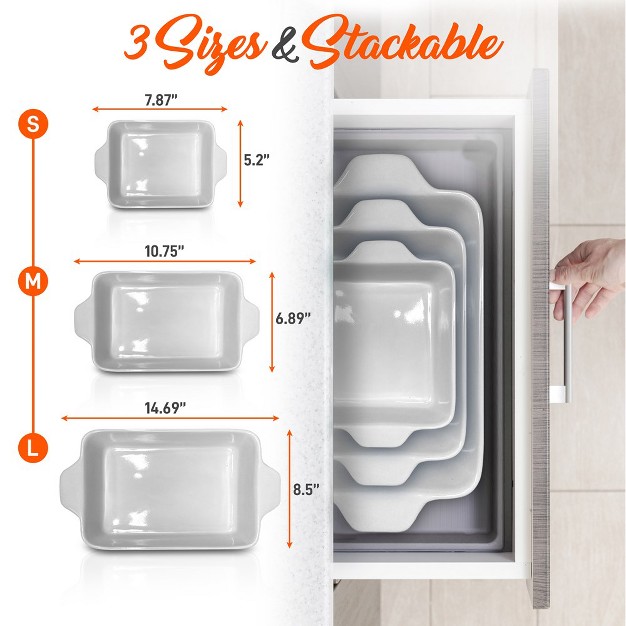 Nutrichef 3pcs Nonstick Bakeware Pfoa Pfos Ptfe Tray Set W odor free Ceramic 446 f Oven Microwave dishwasher Safe Rectangular Baking Pan