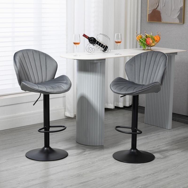 Bar Stools Set of 2 - Adjustable Barstools with Footrest