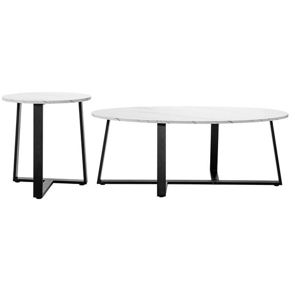 Set of 2 Nesting Coffee Table with Oval and Round Table - 47