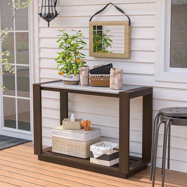 COSIEST Outdoor Pine Wood Rectangular Console Table