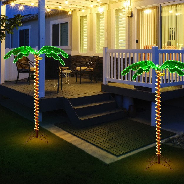 Costway 5ft Pre lit Led Rope Light Palm Tree Hawaii style Holiday Decor W 198 Led Lights