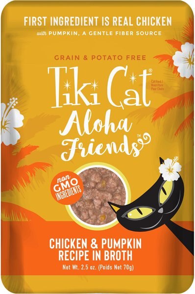 Tiki Cat Aloha Friends Chicken and Pumpkin Recipe in Broth Grain-Free Wet Cat Food， 2.5-oz， case of 12