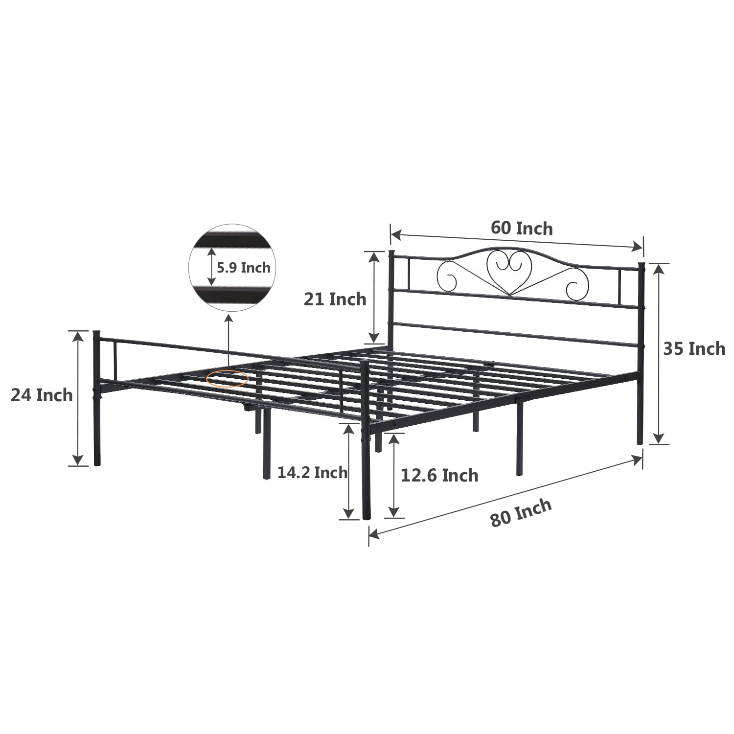 VECELO Classic Metal Platform Bed Frame with Headboard, No Box Spring Needed, Queen, Black