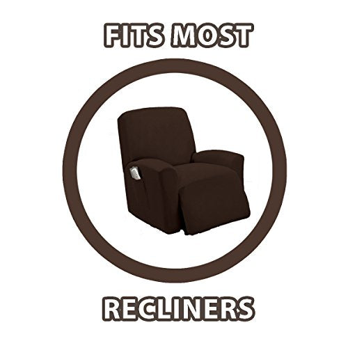 Golden Linens One piece Stretch Recliner Chair Furniture Slipcovers with Remote Pocket Fit most Recliner Chairs (Chocolate)