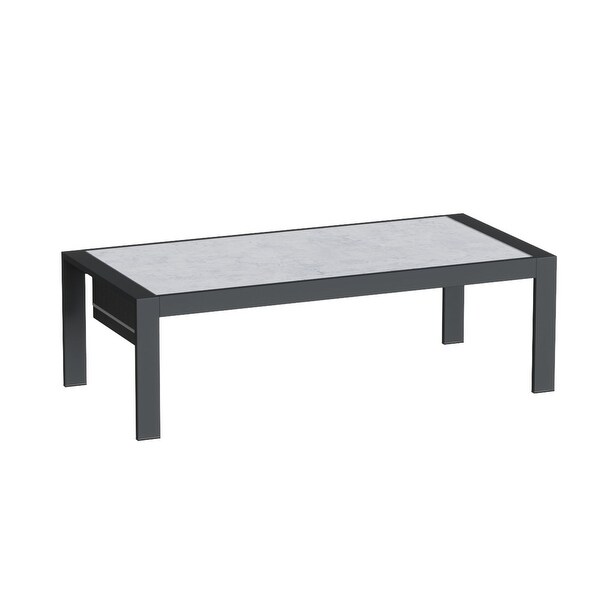 Aluminum Outdoor Coffee Table with LED Light and Marble Pattern Aluminum Table Top 48' L X 23.6'' W