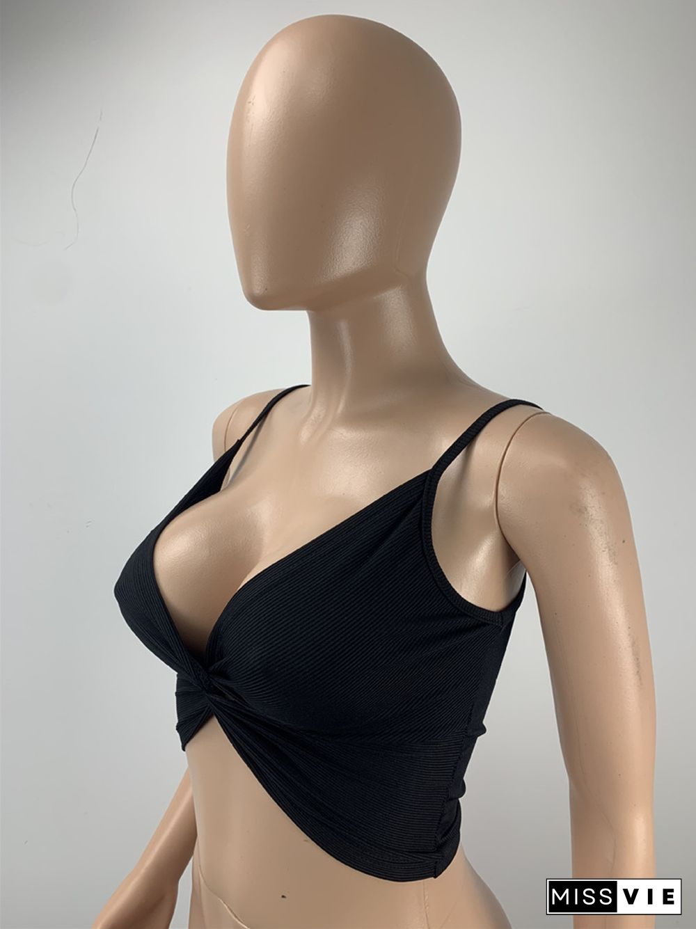 Deep V-Neck Ruched Knot Front Camisole Crop Top