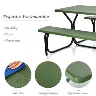 ANGELES HOME 54 in. W x 59 in. D x 28.5 in. H Metal Outdoor Bench Set Picnic Table 8CK34-OP99LS