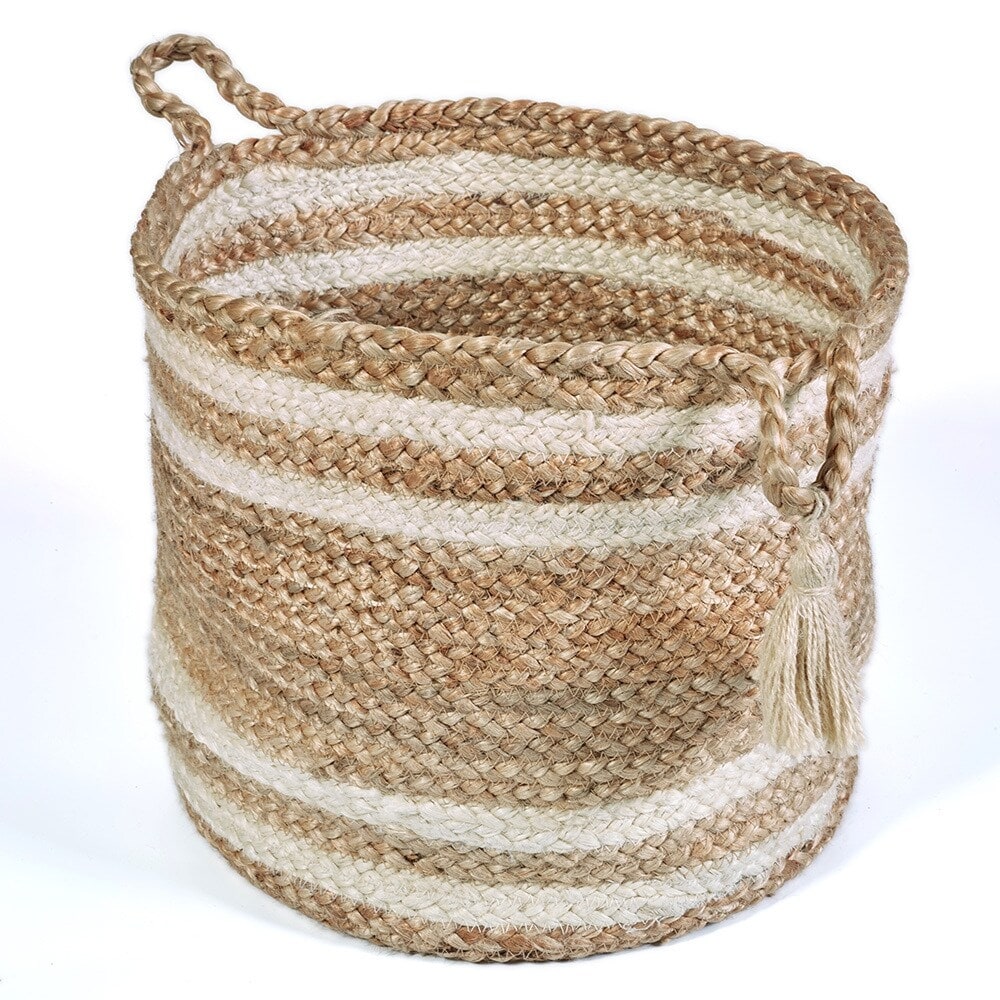 LR Home Montego Stripe Natural Jute Decorative Storage Basket (19 in.)   19\