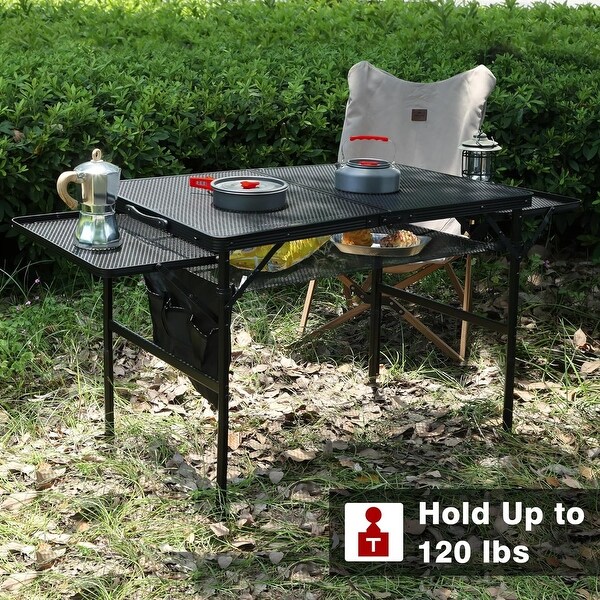 Folding Grill Table，3x2 FT Portable Camping Table，Height Adjustable