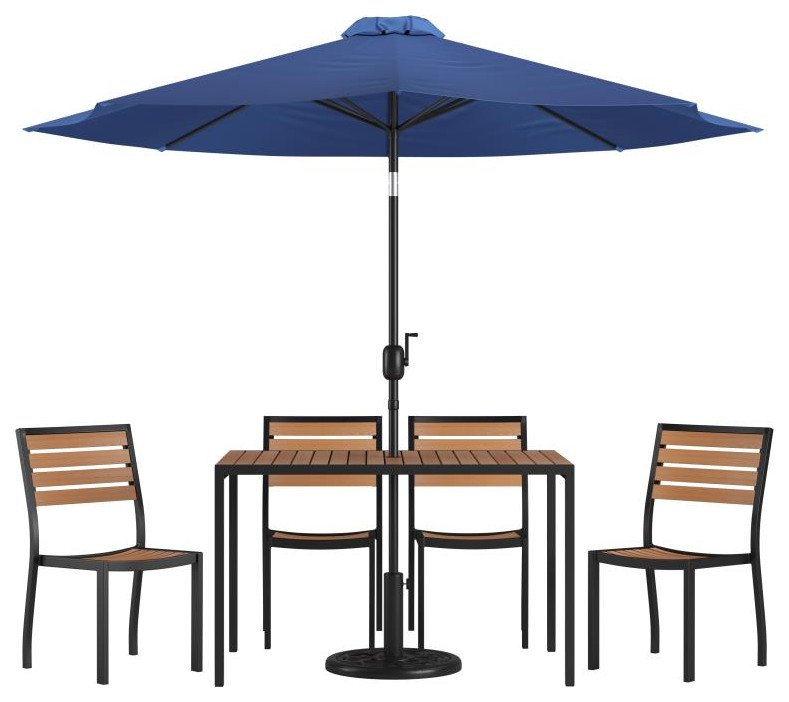 Lark 7 Pc Patio Set  4 Stacking Chairs  30 quotx 48 quotTable  ampUmbrella with Base   Traditional   Dining Chairs   by Pot Racks Plus  Houzz