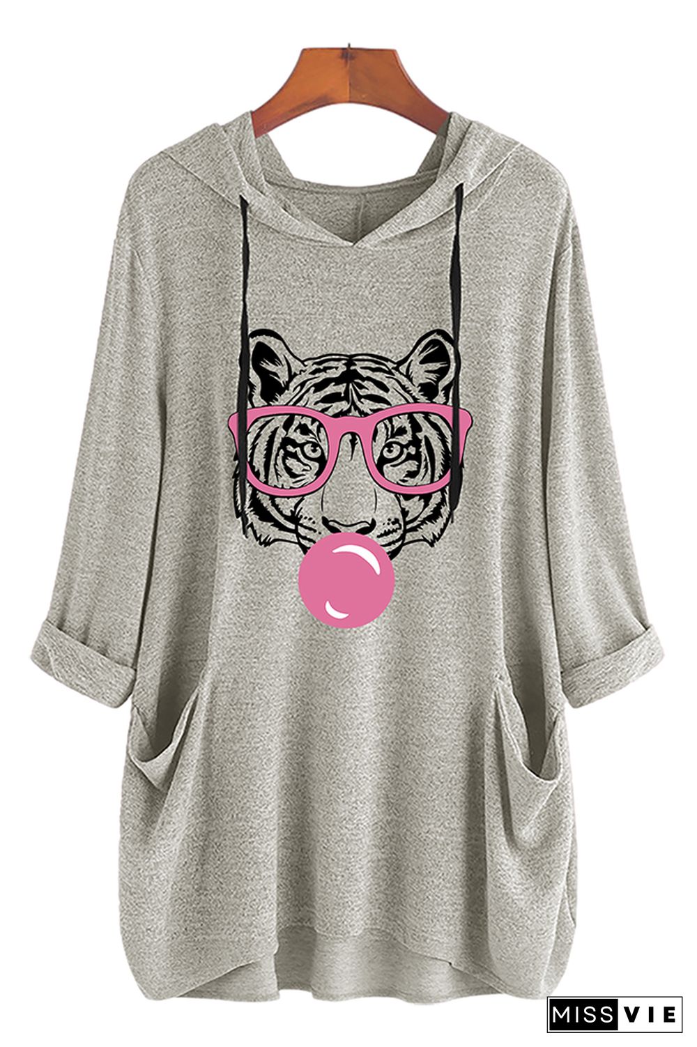 Tiger, tiger with glasses bubble gum, Cricut, funny Wild Animal head Print Pockets Hooded Dress Wholesale