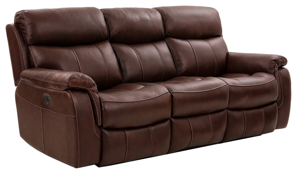 Montague Dual Power Reclining 2 Piece Sofa and Recliner Set  Brown Leather   Contemporary   Living Room Furniture Sets   by Homesquare  Houzz