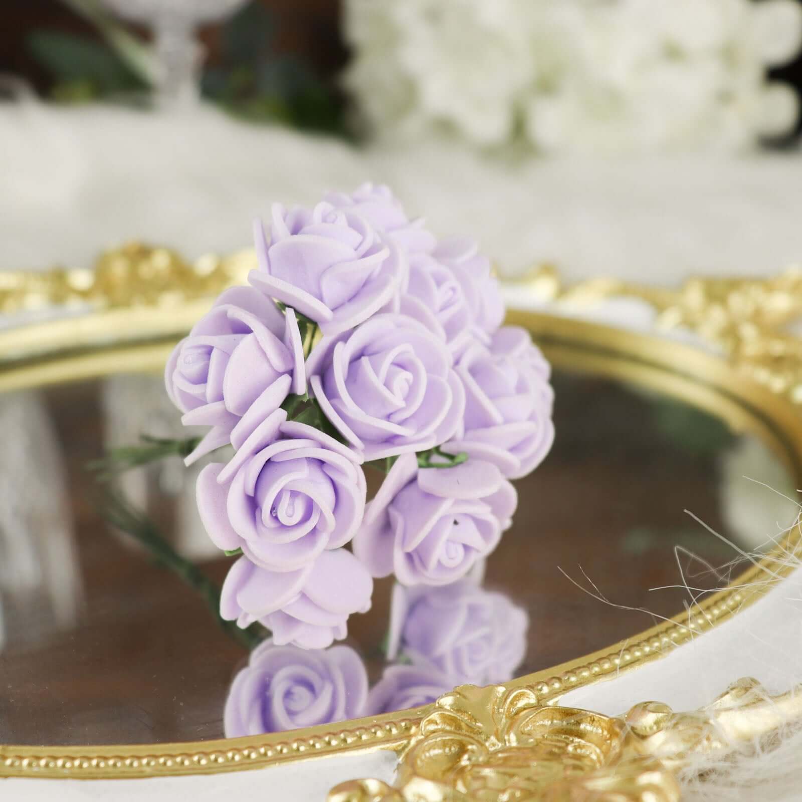 48 Roses Lavender Lilac Real Touch Artificial DIY Foam Rose Flowers With Stem, Craft Rose Buds 1