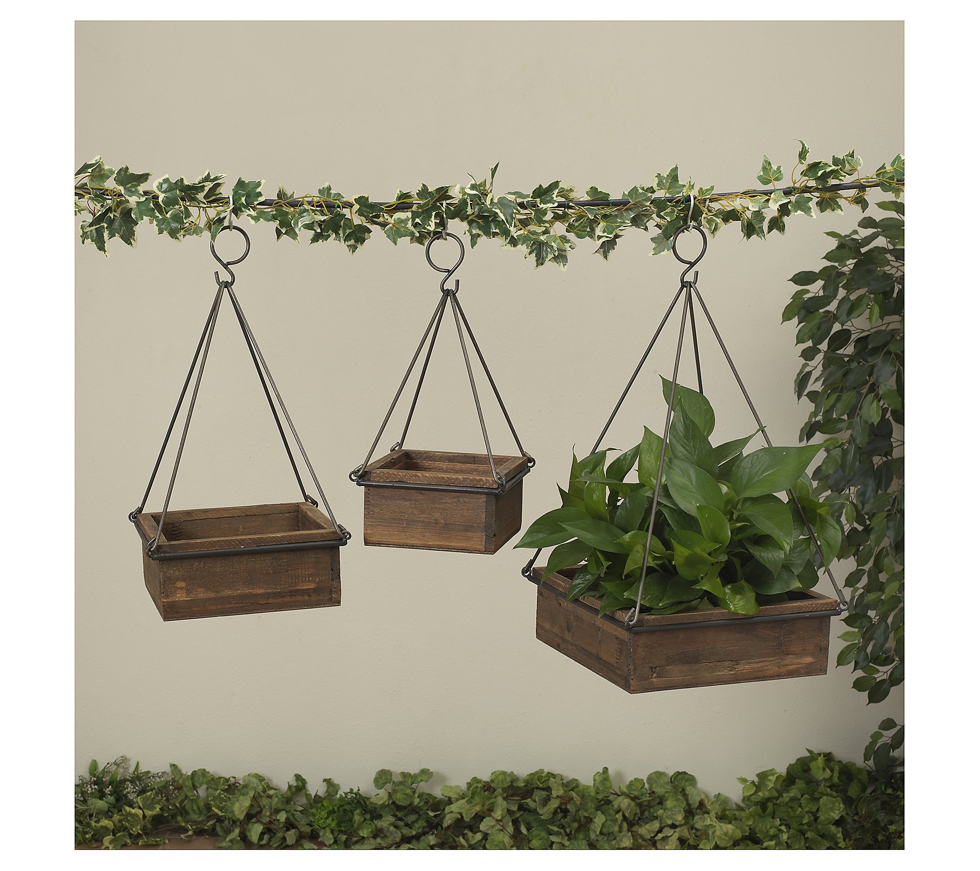 S 3 Wood and Metal Hanging Planters by Gerson Co