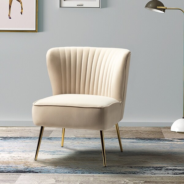 Monica Living Room Armless Accent Comfy Chair with Tufted Back and Metal Legs by HULALA HOME