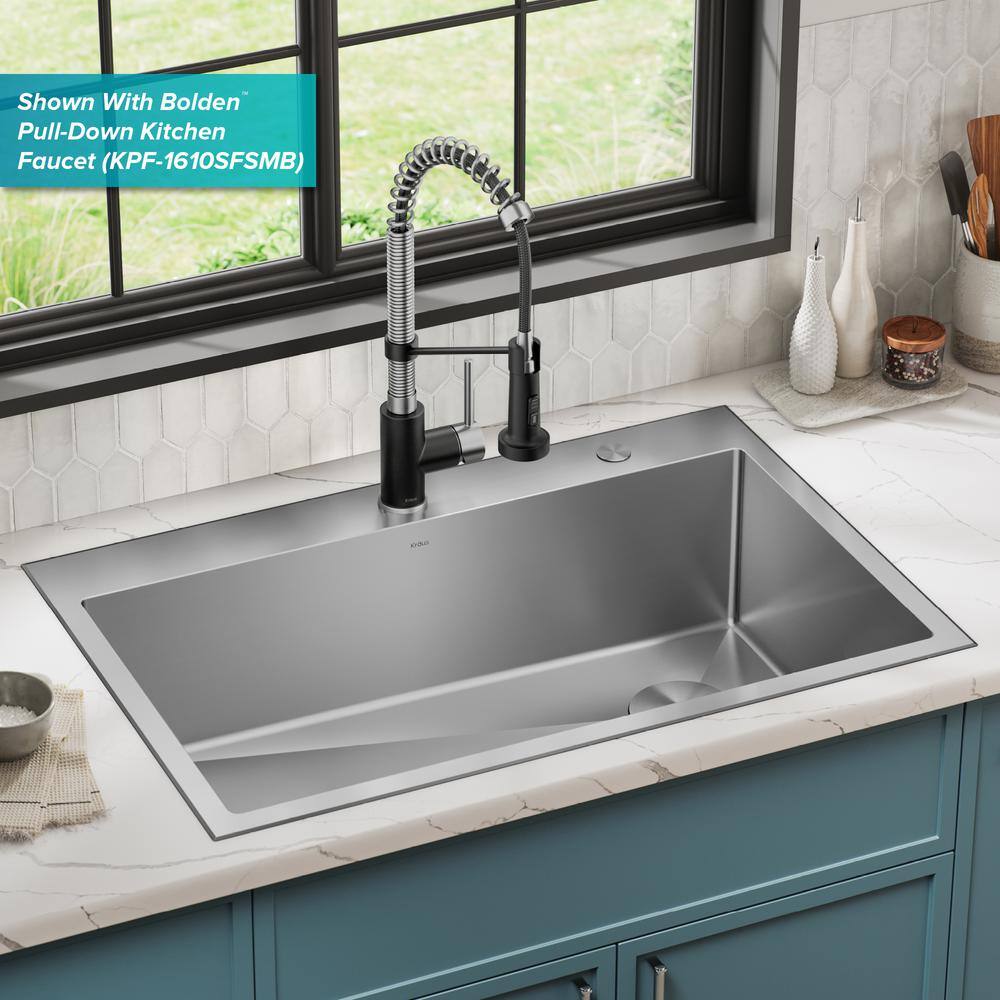 KRAUS Loften UndermountDrop-In Stainless Steel 33 in. 1-Hole Single Bowl Kitchen Sink KHT410-33