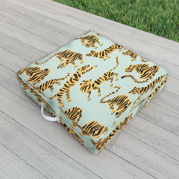 Cat Coquillette Tiger Collection Mint Orange Outdoor Floor Cushion Deny Designs