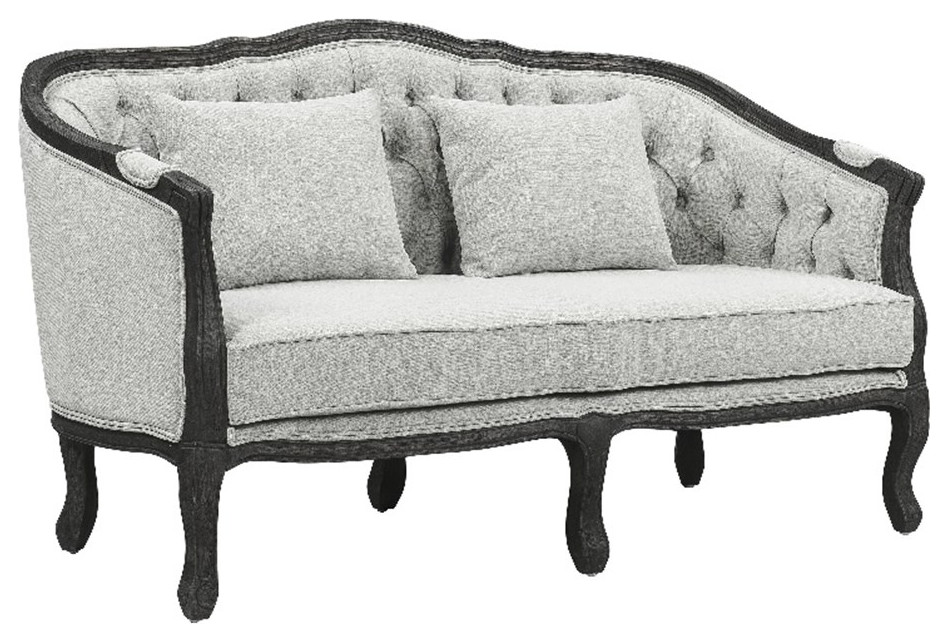 ACME Samael Linen Loveseat with Wooden Leg and 2 Pillows in Gray and Dark Brown   Traditional   Loveseats   by Homesquare  Houzz