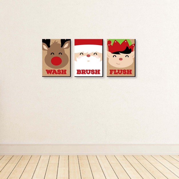 Big Dot Of Happiness Jolly Santa Claus Kids Bathroom Rules Wall Art 7 5 X 10 Inches Set Of 3 Signs Wash Brush Flush