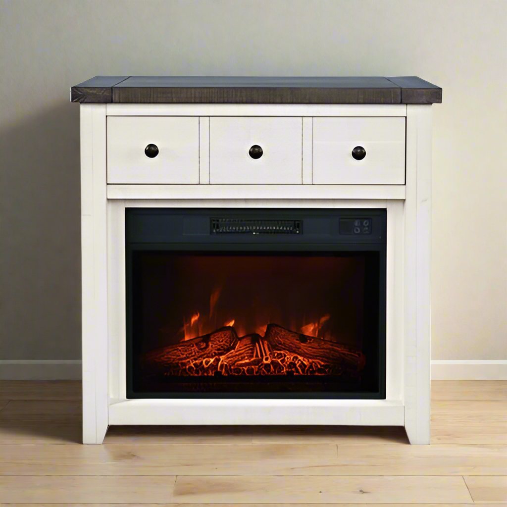 Loft Vintage White Electric Fireplace & Media Console -32