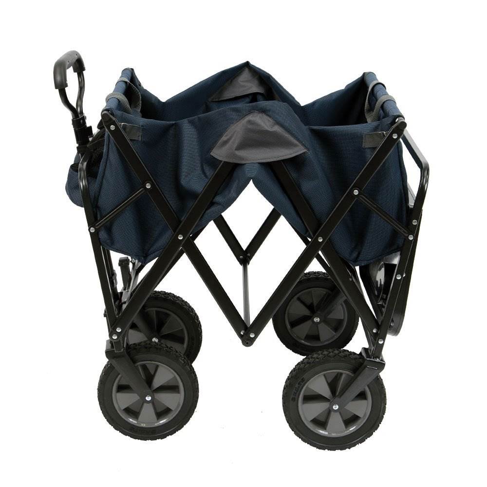 Mac Sports Collapsible Outdoor Garden Utility Wagon Cart w/ Table, Navy (2 Pack)