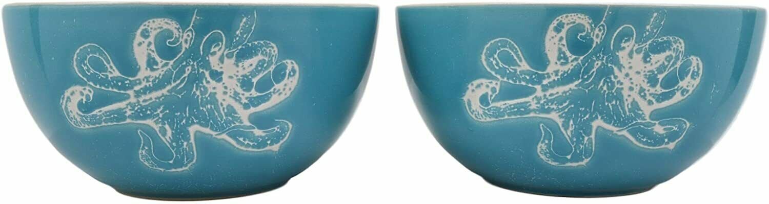 1 Pack Of 2 Nautical Ocean Marine Octopus Abstract Blue Bowls 18oz EBR02