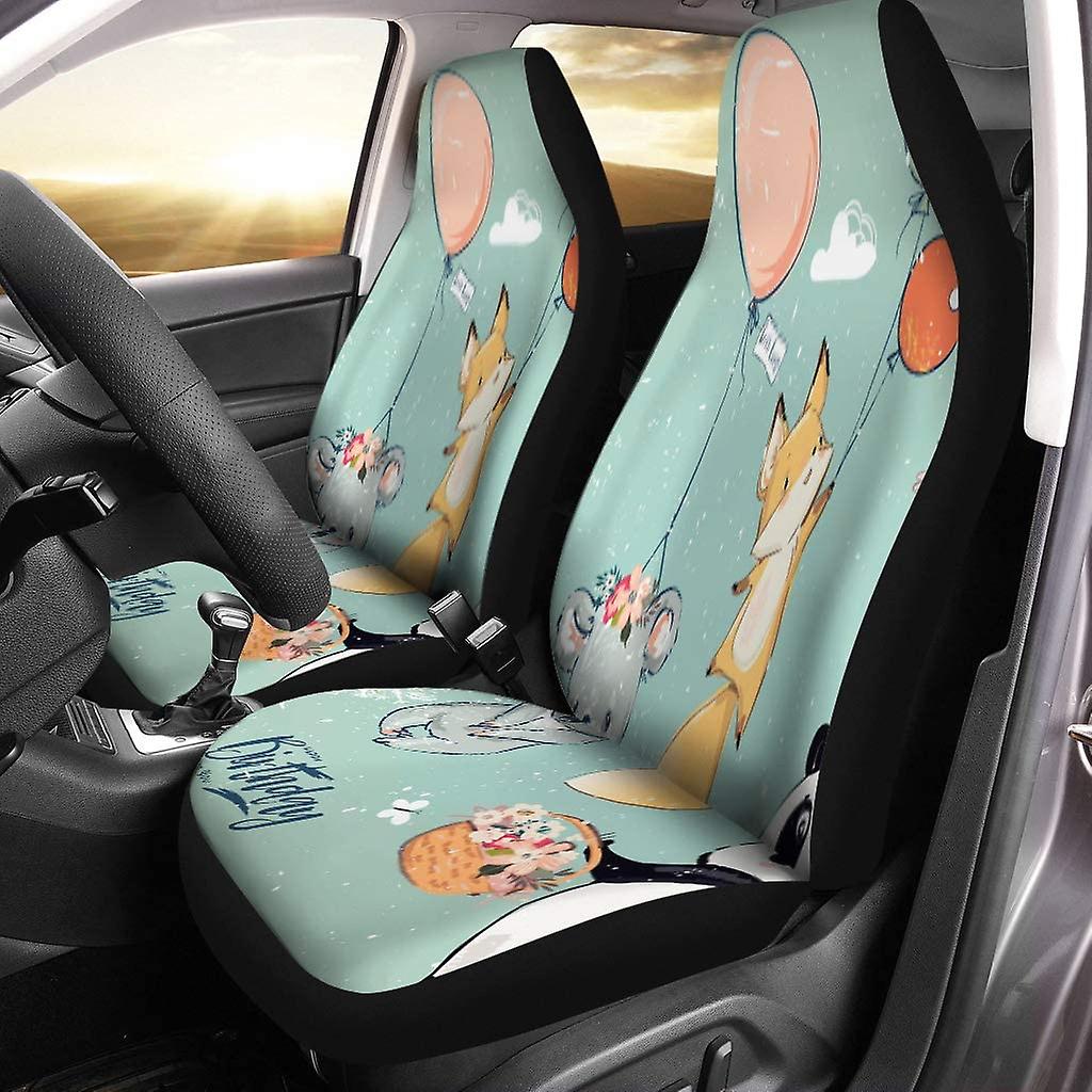 Set Of 2 Car Seat Covers Fox Collection Cute Birthday Fly Balloons Flower Baby Universal Auto Front Seats Protector Fits