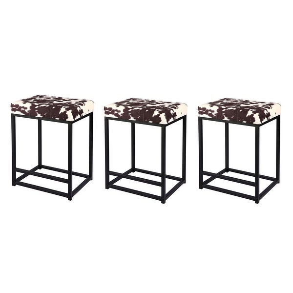 24 Inch Square Upholstered Metal Bar Stool with Fabric/Leather Seat，-Set of 3