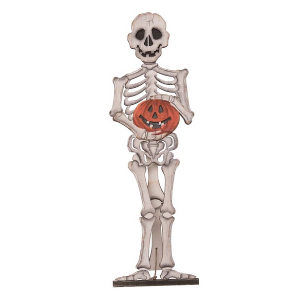 Transpac Wood 17 7 In Off white Halloween Smiley Skeleton Decor