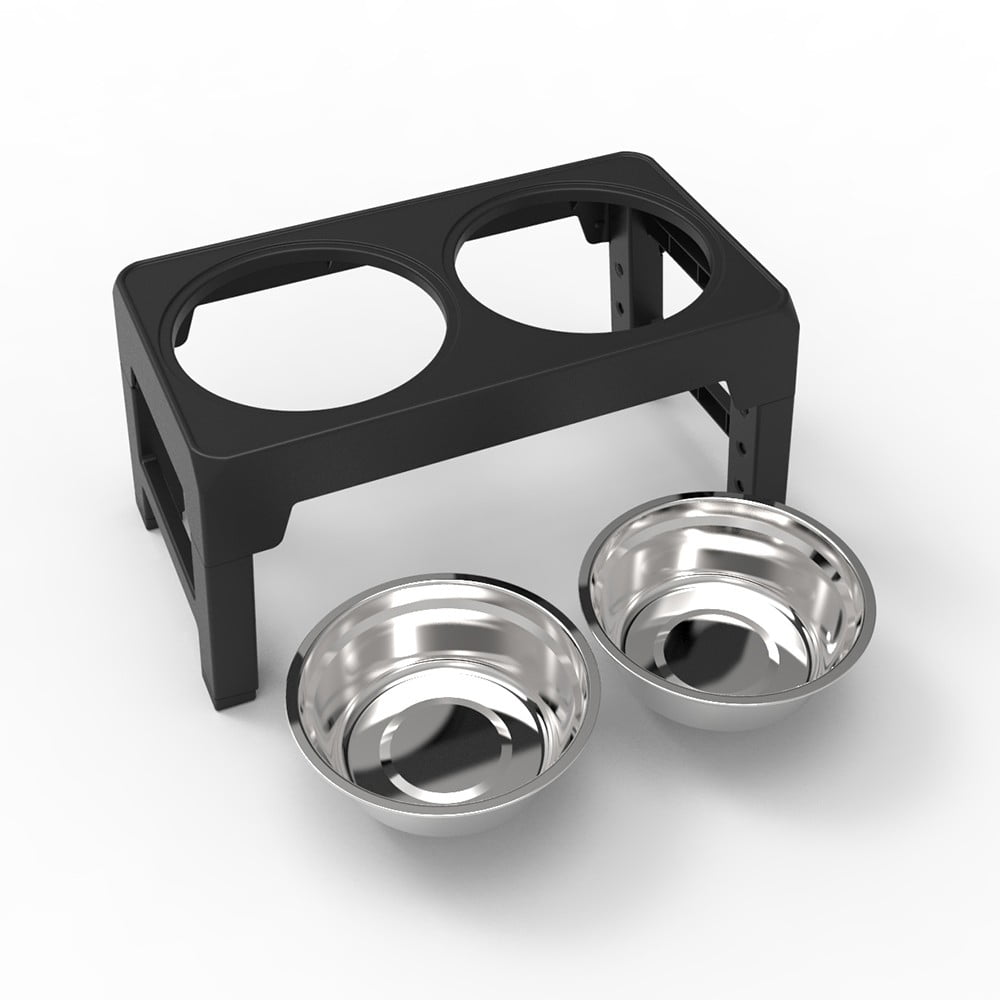 Elevated Dog Bowls, 4 Height Adjustable Raised Dog Bowl with 2 Stainless Steel Dog Food Bowls for Small Medium Large Dogs and Pets(Black)