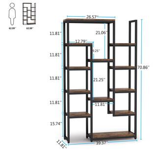 BYBLIGHT Eulas 70.9 in. Brown Wood 12-Shelf Modern Tall Etagere Bookcase 6-Tier Display Shelves Book Storage Organizer BB-K0055GX