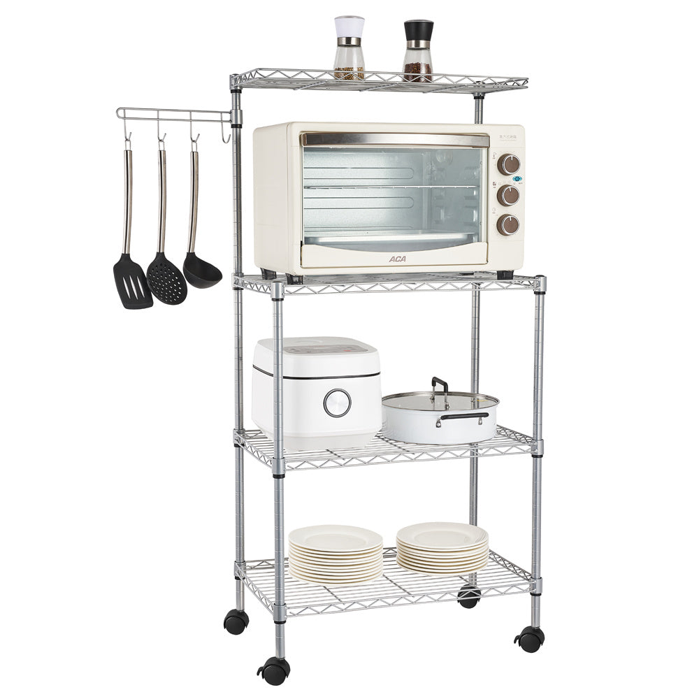 4-Tier Kitchen Bakers Rack Multipurpose Microwave Oven Rack Shelves Stand Storage Organizer for Home Dining Kitchen Bathroom， Silver