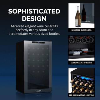 NewAir Shadow Wine Cooler Refrigerator 34 Bottle Freestanding Mirrored Wine Fridge with Double-Layer Tempered Glass NWC034BK00