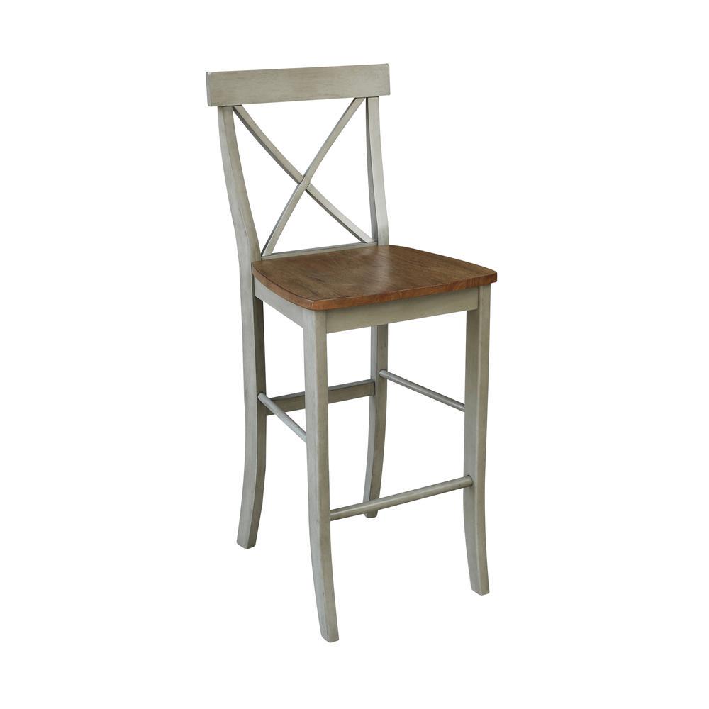 International Concepts Wood Cross Back Bar Height Stool  30 Seat Height  Distressed Hickory/Stone