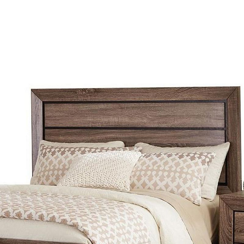 Transitional Style Eastern King Bed with Plank Headboard， Taupe Brown