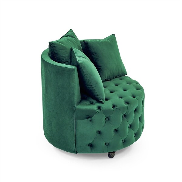 30 Round Velvet Swivel Chair with 3 Pillows and Button Tufted