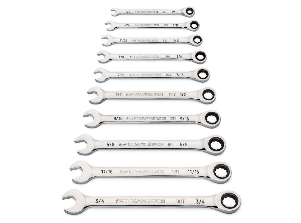 GEARWRENCH 10 Pc. 90T 12 Point SAE Combination Ratcheting Wrench Set 86958 from GEARWRENCH