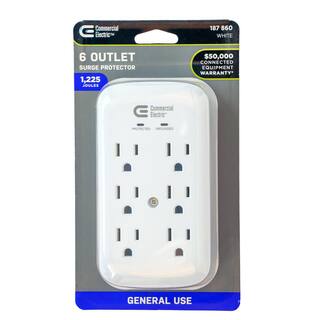 Commercial Electric 6-Outlet Wall Mounted Surge Protector White LA-9A-8