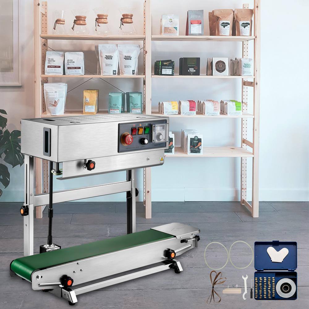 VEVOR Silver Automatic Continuous Band Sealer Digital Temperature Control Vertical Automatic Sealing Machine for Bag Film FRB-770LSBMLXFKJ1V1