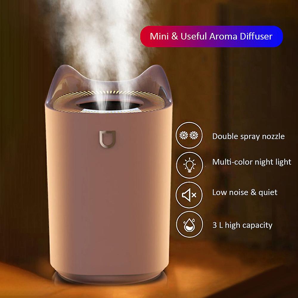 Dc5 V 4 W Dual Spray Nozzle Aroma Diffuser Humidifier With Multicolor Night Light Lamp Design 3 L Big Capacity Water T-ank Usb C-harging Port Powered