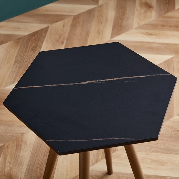 Hexagon Nightstofd for Living Room，Bedroom， Apartment Small Space ( MDF Tabletop + Metal Legs