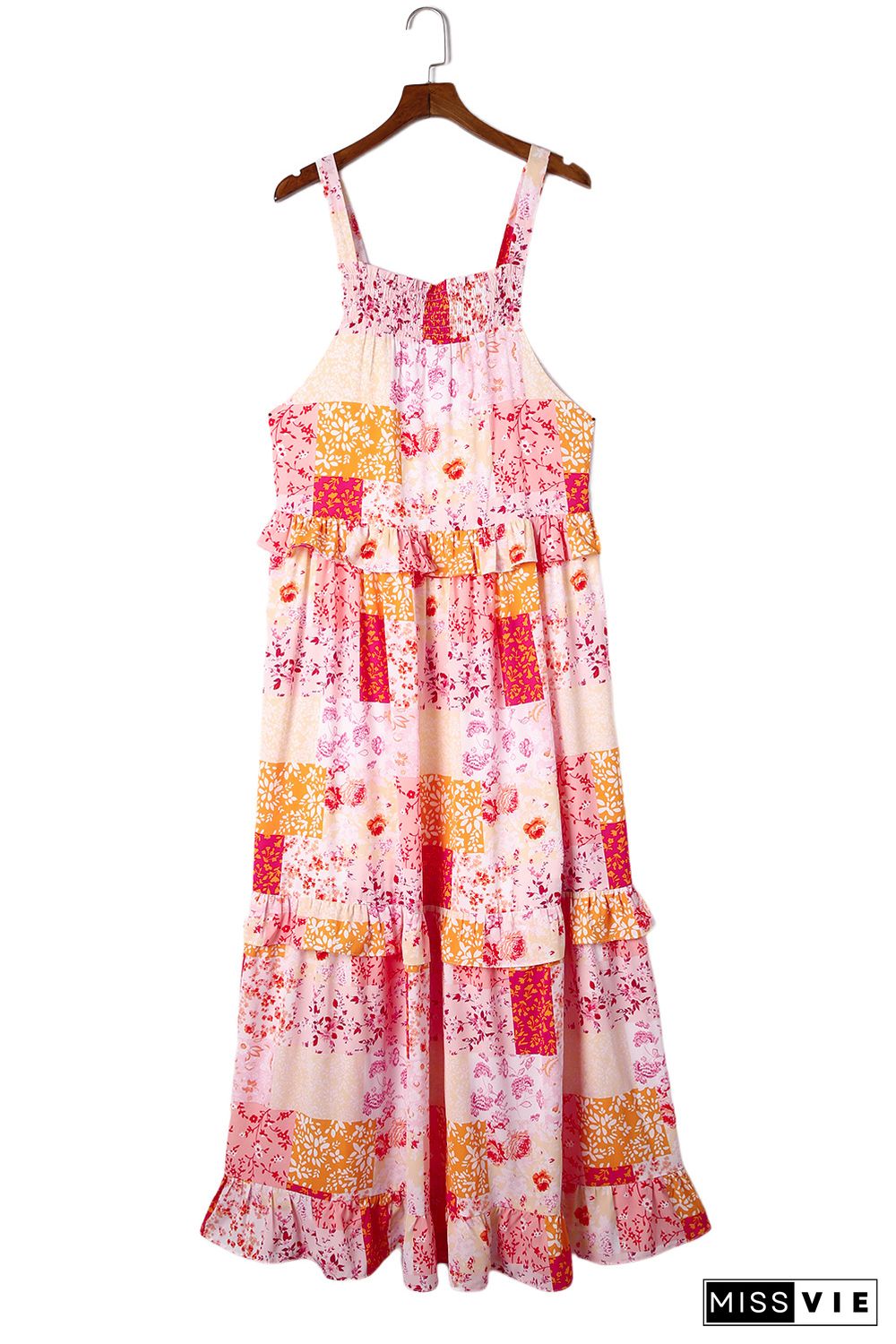 Multicolor Boho Geometric Floral Print Sleeveless Maxi Dress